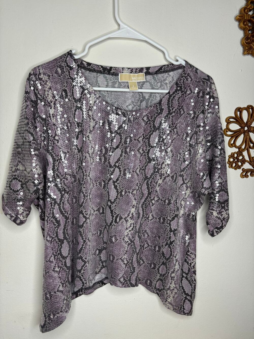MICHAEL Michael Kors Sequin Purple Snakeskin Dolman Blouse Size S